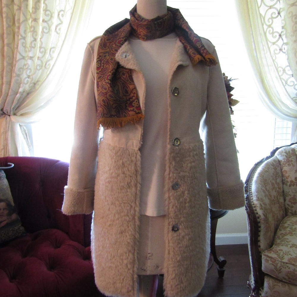 Dylan Winter White  Faux Suede and Fur Coat Small